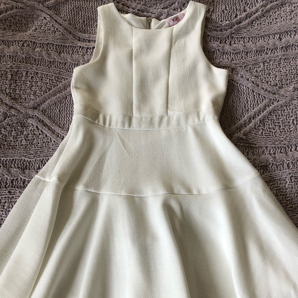 Girls off white tea length formal dress